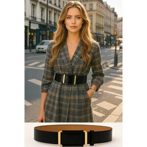 Wide Patent Leather Slide Belt w/ Square Gold Buckle for Dresses or Coats 🎅🖤✨